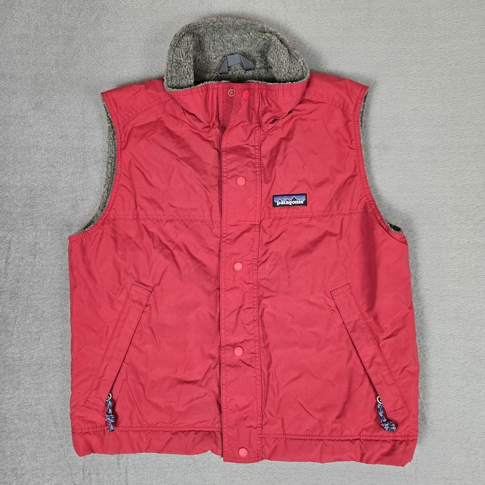 Vtg Patagonia Vest Kids‎ Medium Windbreaker Fleece Lined Red Ski Winter USA Made